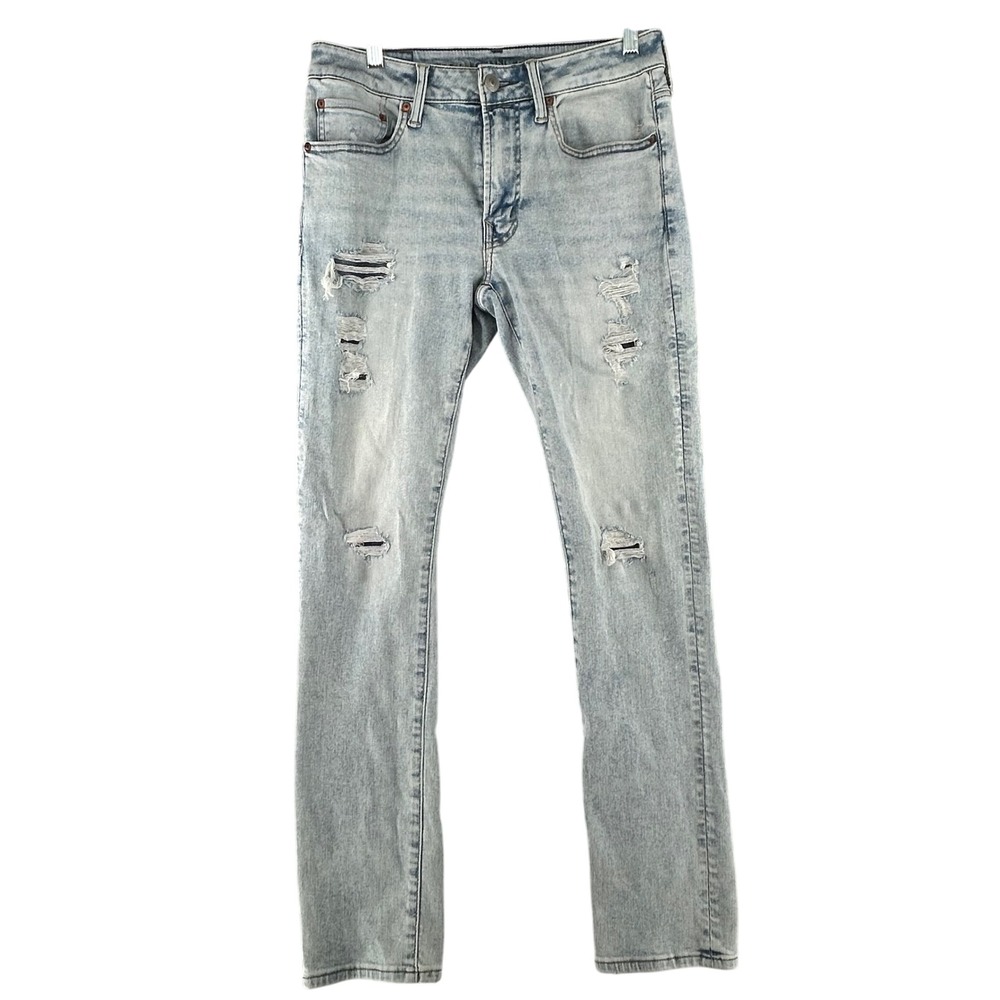 American Eagle Airflex 360 Slim Jeans Light Wash Distressed‎ Mens 31x32(31x31)